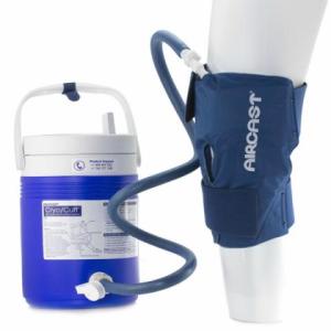 Cryo/Cuff® IC Cooler with Knee - Integrated cold and compression helps to reduce post-operative swelling.  Ideal for post-operative recovery, trauma, athletic training rooms, and home use. The Cryo/Cuff IC provides both gravity and motorized cold and compression therapy for flexibility of care. An integrated pneumatic pump within the cooler lid provides automated cold and compression therapy, with simplicity of design and ease-of- use operation. Call The Comfort Zone Mobility Aids & Spas for Pricing 250 724
