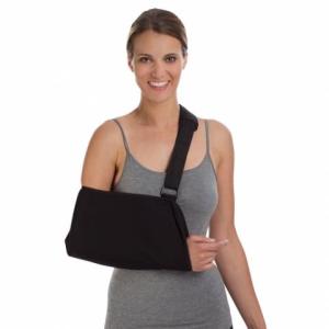 Deluxe Arm Sling with Pad - Generous size envelope to support the arm. Cotton/poly construction with web strap and contact closure. Thumb loop helps prevent sling from migrating. Shoulder pad included. Ideal for cast support; injuries to the arm, wrist or hand. Call The Comfort Zone Mobility Aids & Spas for Pricing 250 724 4477 or email info@albernicomfortzone.com