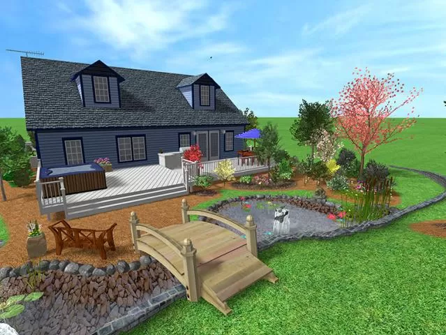 architect concept drawing of new landscape including a hot tub